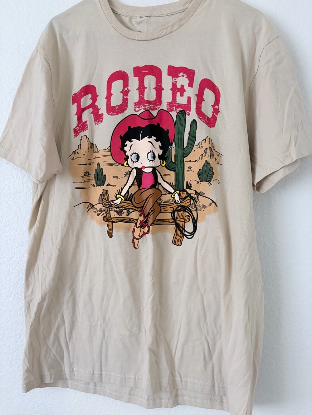 Betty Boop Beige Rodeo Graphic Tee with Red Accents